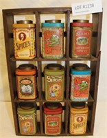 VINTAGE SPICE RACK WITH TINS