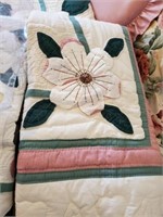 HAND QUILTED MAGNOLIA SPREAD AND 2 THROWS