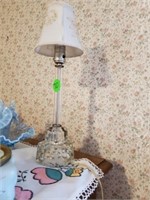 2 GLASS BEDROOM LAMPS - CLOTH SHADES