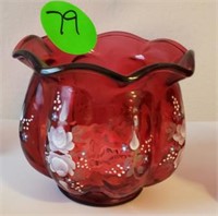 FENTON COUNTRY CRANBERRY PAINTED VASE- 4"