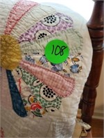 NICE HAND SEWN COLORFUL QUILT - FEW STAINS