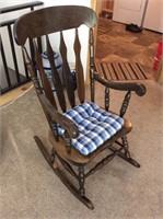 High Back Wooden Rocking Chair W/Cushion