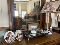 Dresser Items, Lamp, Angel Plates, Mirror Tray