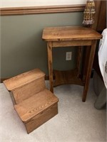 Vintage Wood Step Stool, Side Table Plant Stand