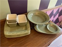Longaberger Pottery Plates, Pasta Bowl, Iron Stand