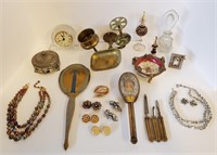 Antique Bath Fixture Vanity Items Clock &  Jewelry