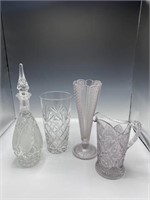 (3) Pressed Glass, (1) Crystal Vase