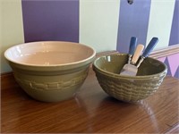 Longaberger Pottery Mixing Bowls Utensils