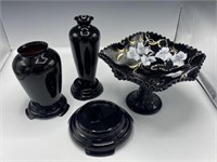 (2) Amethyst Vases, (1) Amethyst Bowl