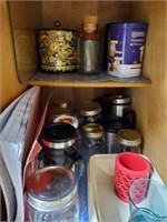 CABINET OF MISC. JARS AND MORE