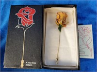 "Chrystalle Rose" - A real rose stickpin 4" -