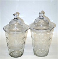 EARLY GLASS JARS WITH  LIDS (2)