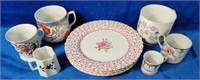 Four 8" Plates and six assorted tea cups 2"-3"