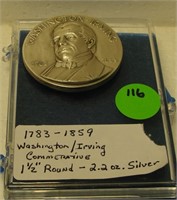 1783-1859 WASHINGTON IRVING SILVER ROUND - 2.2 OZ.