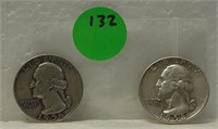 2 SILVER WASHINGTON QUARTERS - 1956-D, 58-D