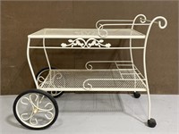 Wrought iron tea cart with lattice design
