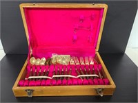 MCM gold plated flatware in wood case