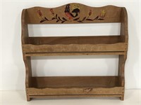Wooden farmhouse spice rack w/ rooster detail