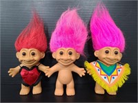 Three vintage Russ Troll dolls
