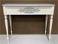 Periwinkle & white sofa table with relief design
