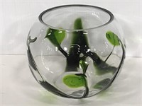 Hand blown clear and green glass bowl
