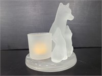 Partylite frosted glass candle holder wolf & pups