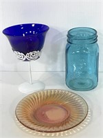 Trio of colored glass pieces