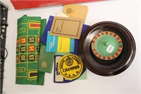 SMALL ROULETTE WHEEL AND BOARD, PATCHES AND
