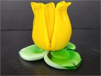 Handblown yellow flower art glass