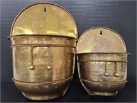 Pair of vintage brass wall hanging planters