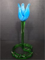 Hand blown blue flower art glass