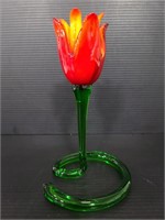 Handblown red/organge art glass flower