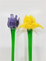 Art glass long stem flowers handblown