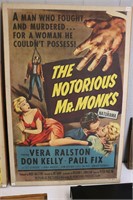 THE MOTORIOUS MR. MONKS MOVIE POSTED MOUNTED ON