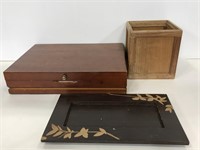 Two wooden boxes with wooden tray