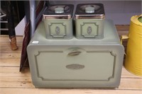 TIN BREAD BOX WITH TEA AND COFFEE CANISTERS