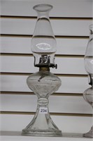 WHITE FLAME GLASS OIL LAMP WITH CHIMNEY 16"