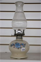 PAINTED FARMS GLASS OIL LAMP WITH CHIMNEY 15"