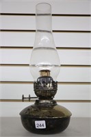 SILVER PLATE OIL LAMP WITH CHIMNEY 15"