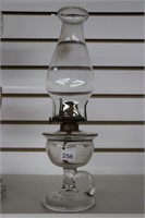 GLASS QUEEN ANNE FINGER OIL LAMP WITH CHIMNEY 14"