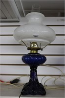 BLUE GLASS ELECTRIC LAMP 19"