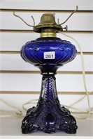 BLUE GLASS ELECTRIC LAMP BASE 12"