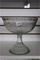 MAPLE LEAF PRESSED GLASS COMPOTE 8"