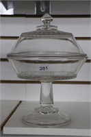 PRESSED GLASS COMPOTE WITH LID 10"