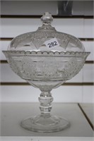 PRESSED GLASS CANDY DISH WITH LID 10"
