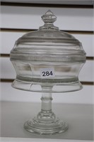 PRESSED GLASS CANDY DISH WITH LID 9"