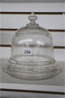 PRESSED GLASS CAKE DISH WITH LID 8"