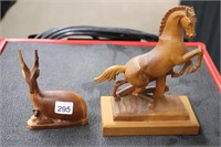 CARVED WOODEN HORSE AND DEER 8"