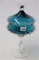 BLUE GLASS CANDY DISH WITH LID10"