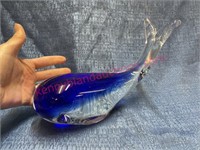 Large blue crystal whale paperweight